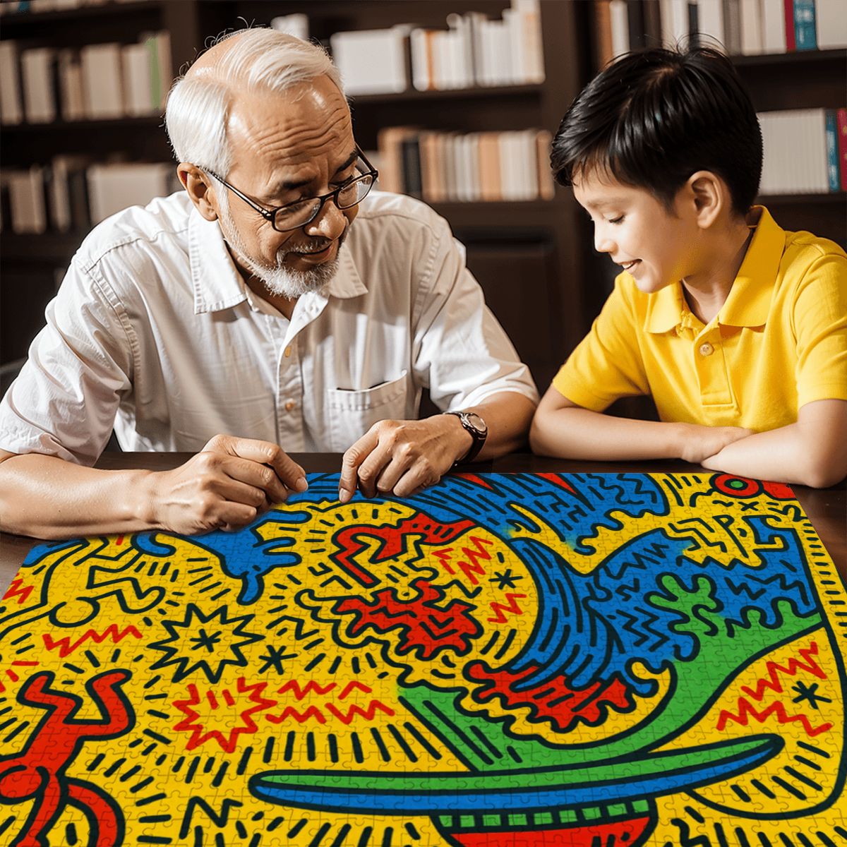 Wooden Jigsaw Puzzles 1000 pcs - Hokusai × Haring – The Pop Wave from Outer Space - | Japanese Art Jigsaw Puzzle