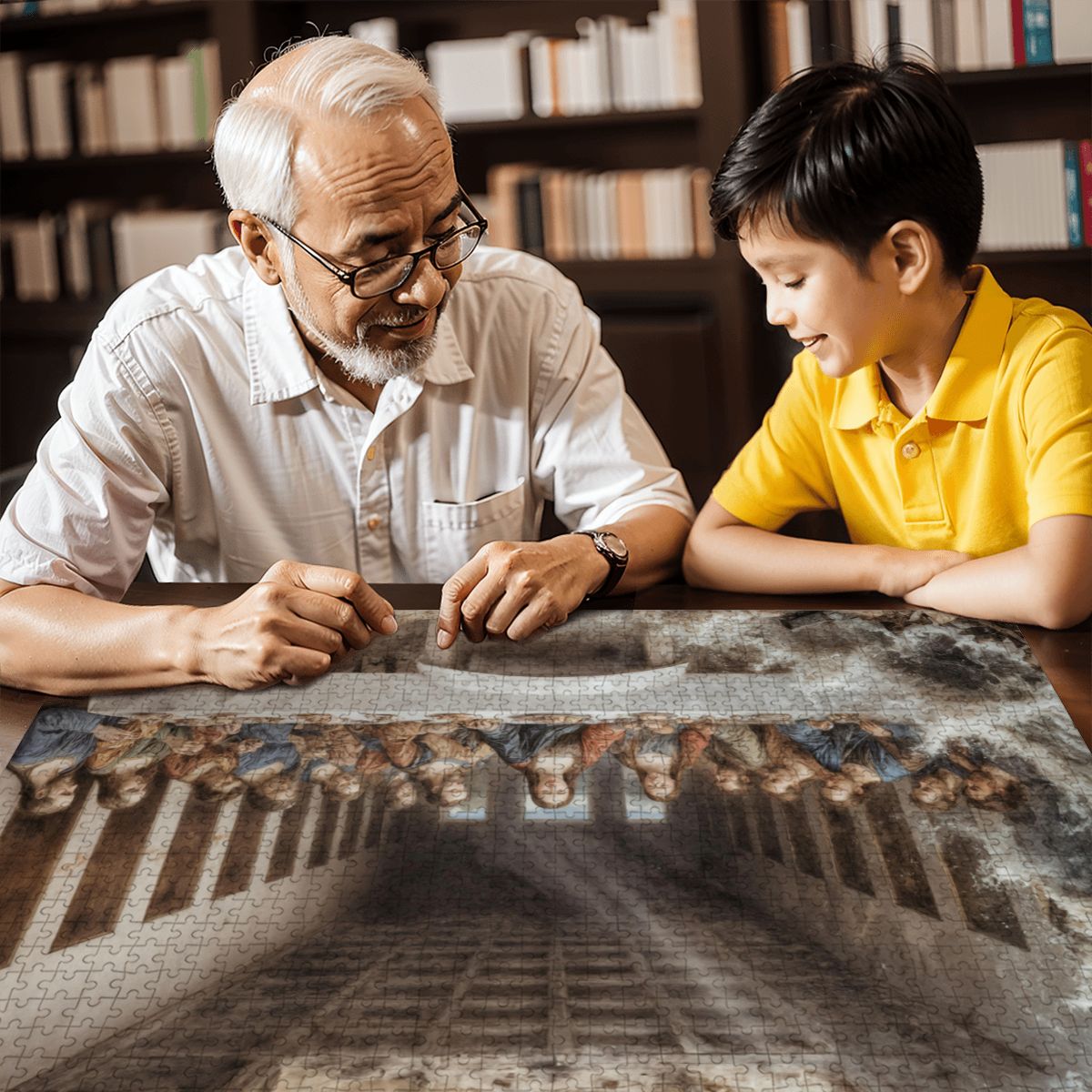 Wooden Jigsaw Puzzles 1000 pcs - Hokusai × Da Vinci – The Last Wave with Mona Lisa Print - | Japanese Art Jigsaw Puzzle