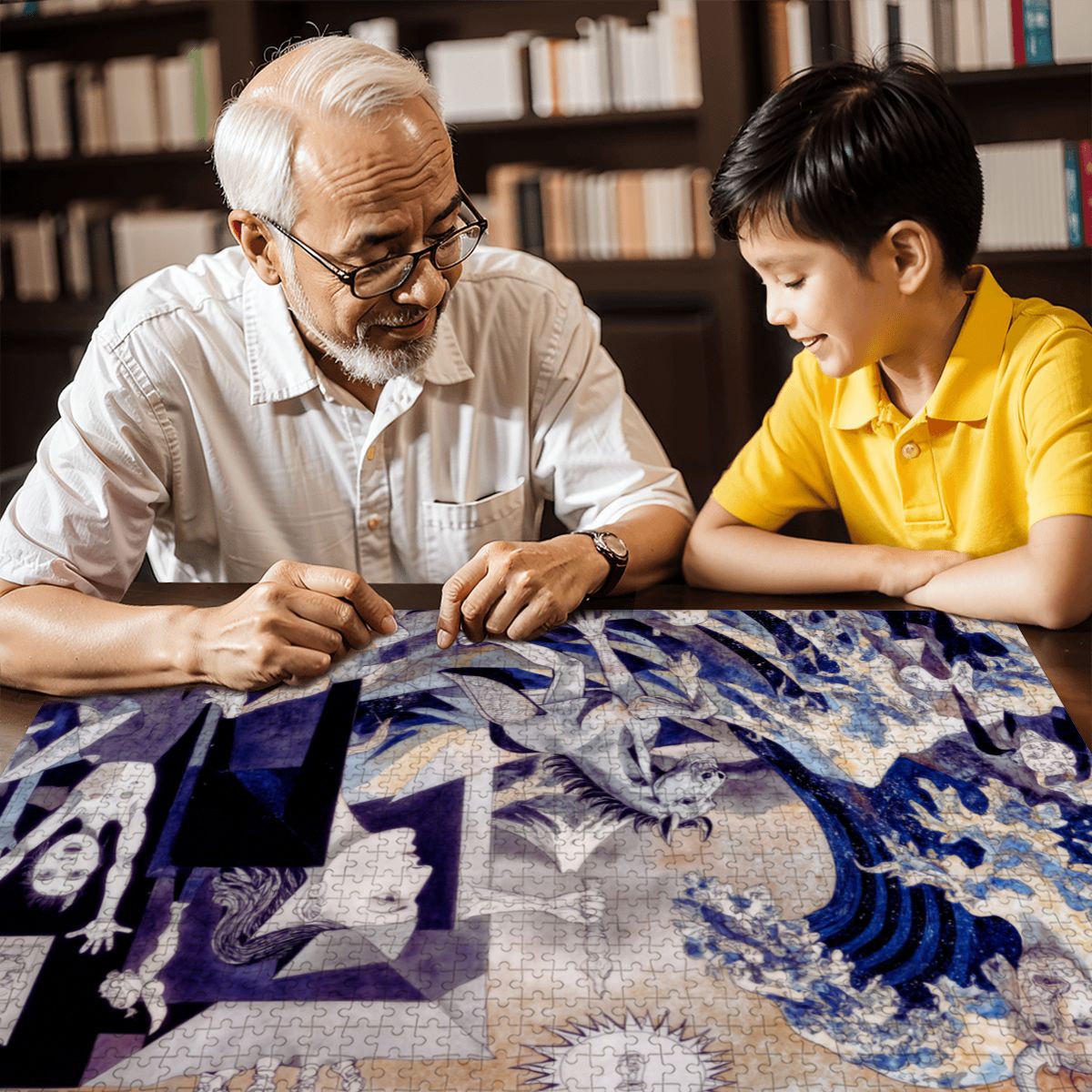 Wooden Jigsaw Puzzles 1000 pcs - Hokusai × Guernica – The Wave Against War - | Japanese Art Jigsaw Puzzle