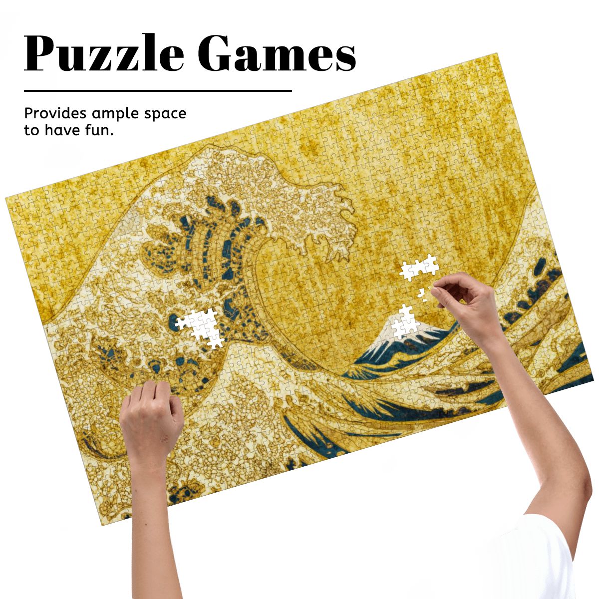 Wooden Jigsaw Puzzles 1000 pcs- Hokusai × Klimt – The Golden Wave of Eternity -  | Japanese Art Jigsaw Puzzle