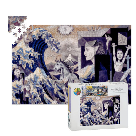 Wooden Jigsaw Puzzles 1000 pcs - Hokusai × Guernica – The Wave Against War -  | Japanese Art Jigsaw Puzzle