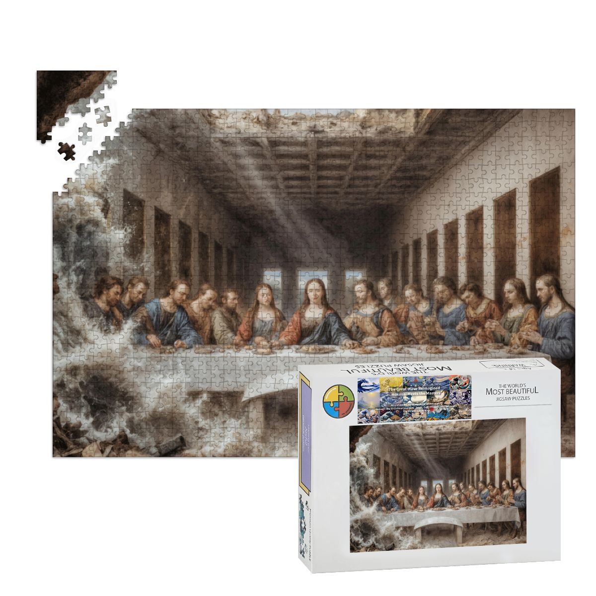 Wooden Jigsaw Puzzles 1000 pcs - Hokusai × Da Vinci – The Last Wave with Mona Lisa Print -  | Japanese Art Jigsaw Puzzle