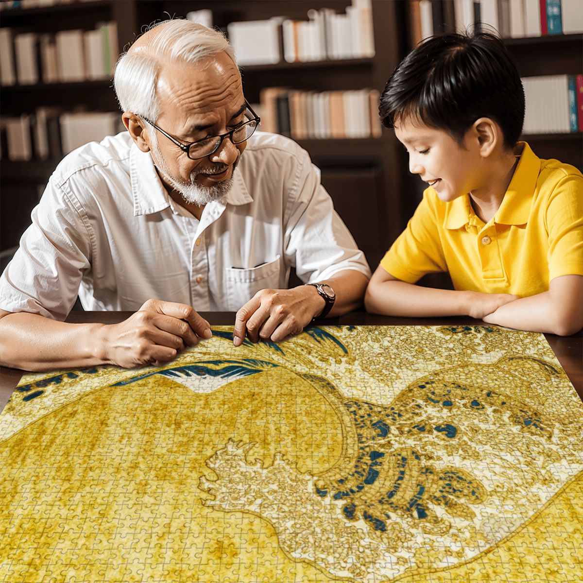 Wooden Jigsaw Puzzles 1000 pcs- Hokusai × Klimt – The Golden Wave of Eternity -  | Japanese Art Jigsaw Puzzle