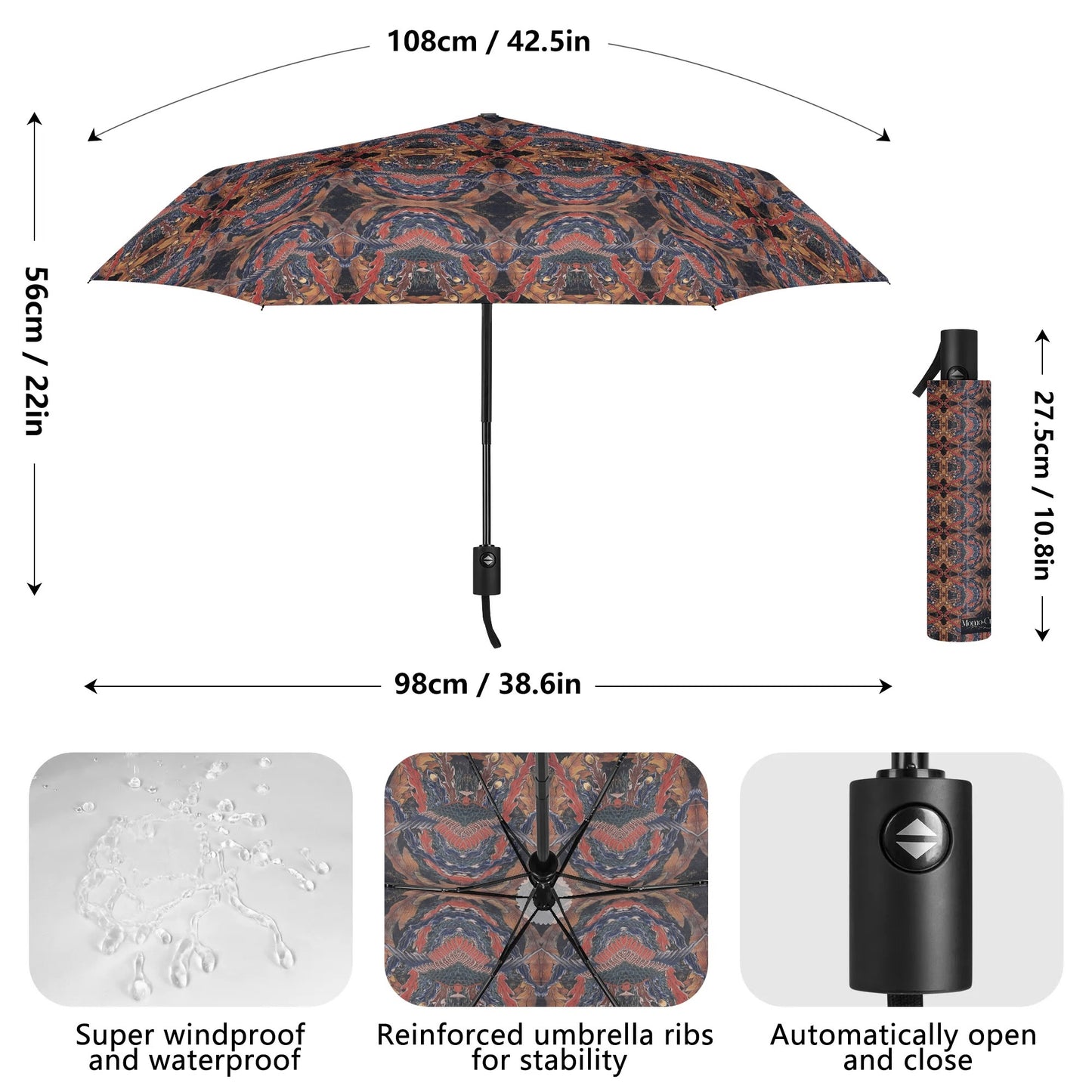 Hokusai-Inspired UV Protection & Waterproof Folding Umbrella – Unisex Sun and Rain Parasol, Japanese Art Print Lightweight Auto Open & Close -  | Japanese Art Umbrella