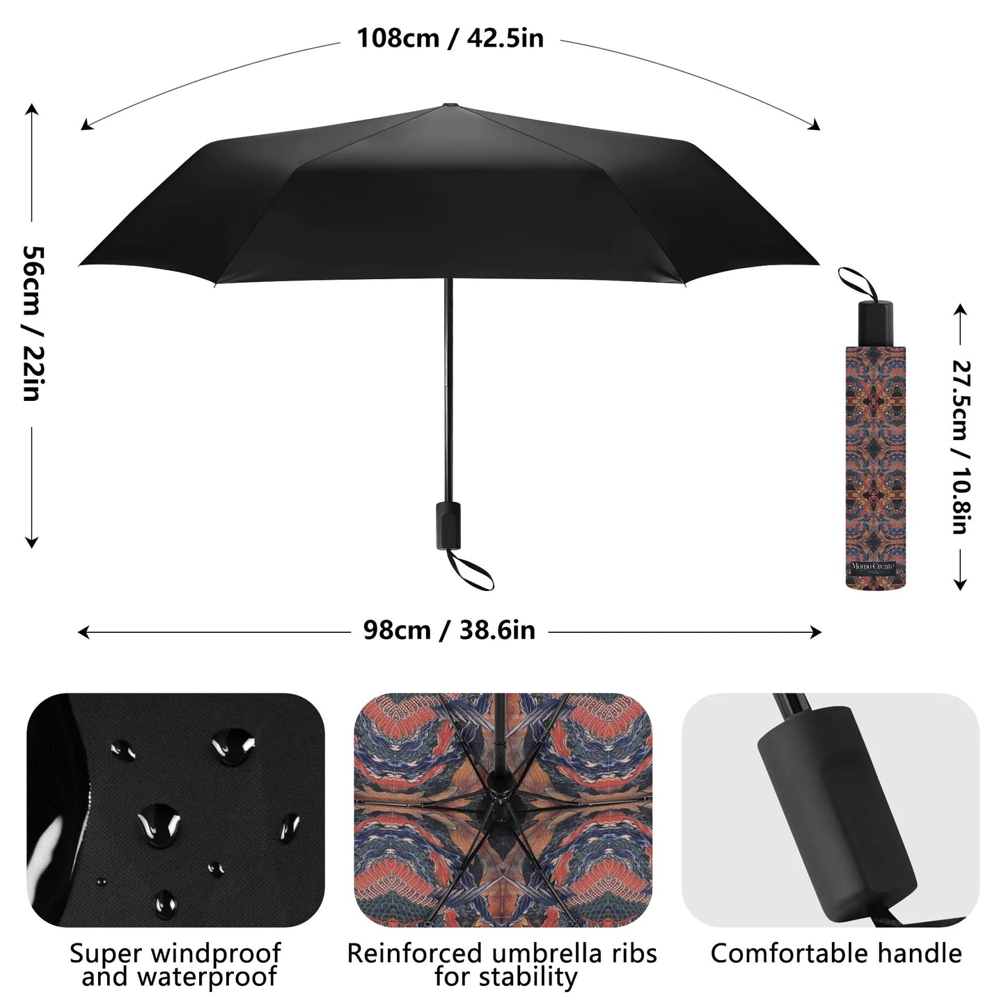 Hokusai-Inspired UV Protection & Waterproof Folding Umbrella – Unisex Sun and Rain Parasol, Manual Folding Umbrella Printing Inside -  | Japanese Art Umbrella