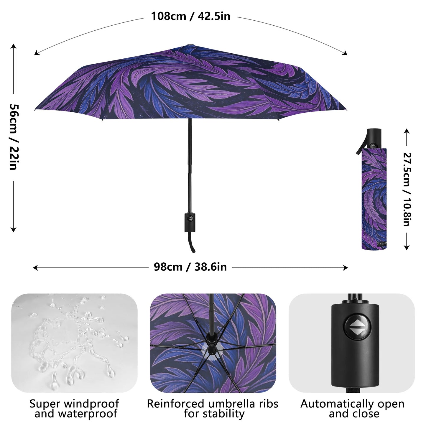 Hokusai-Inspired UV Protection & Waterproof Folding Umbrella – Unisex Sun and Rain Parasol, Japanese Art Print Lightweight Auto Open & Close -  | Japanese Art Umbrella