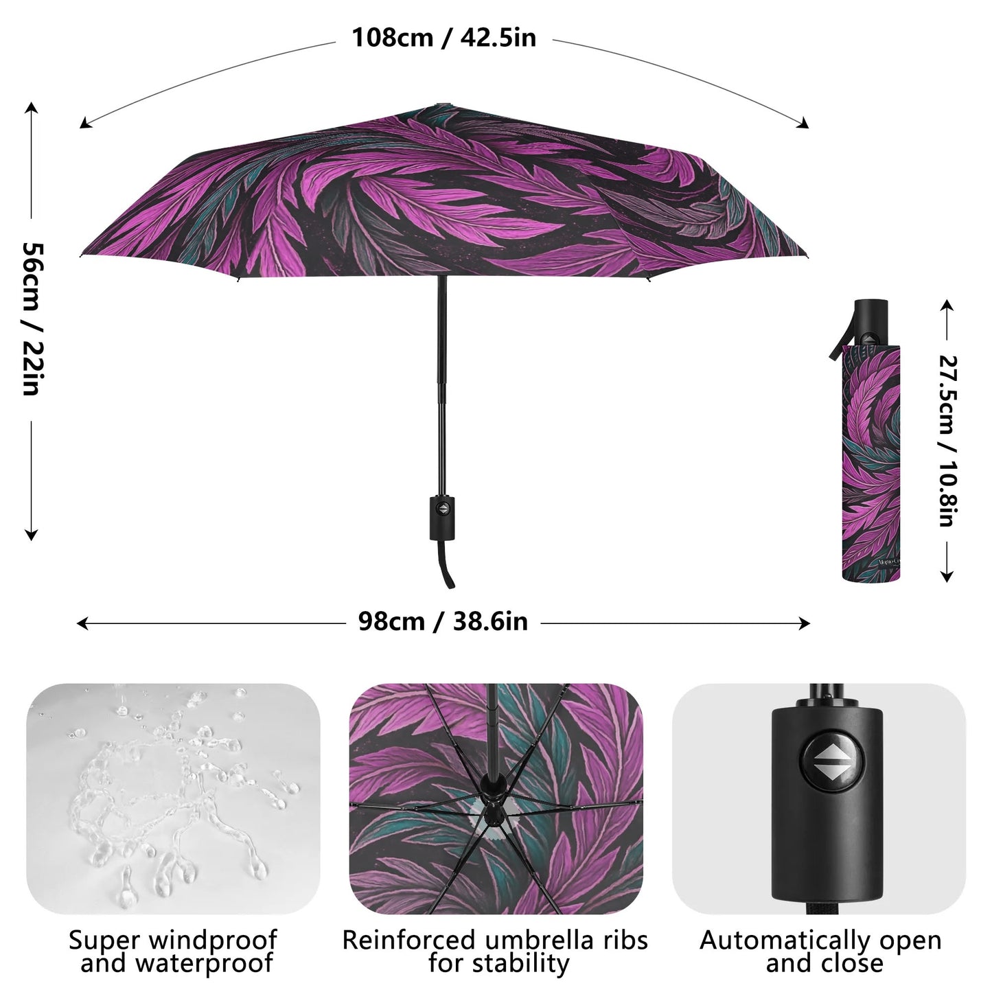Hokusai-Inspired UV Protection & Waterproof Folding Umbrella – Unisex Sun and Rain Parasol, Japanese Art Print Lightweight Auto Open & Close Umbrella Printing Outside -  | Japanese Art Umbrella