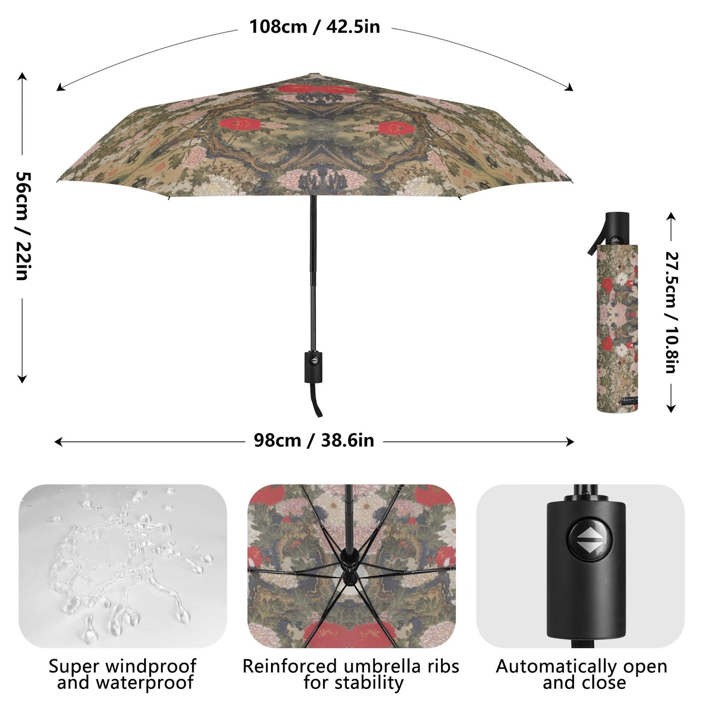 Where Flowers Whisper — Art Umbrella Inspired by Peonies and Birds by Ito Jakuchu (1765) – UV & Rain Protection -  | Japanese Art Umbrella