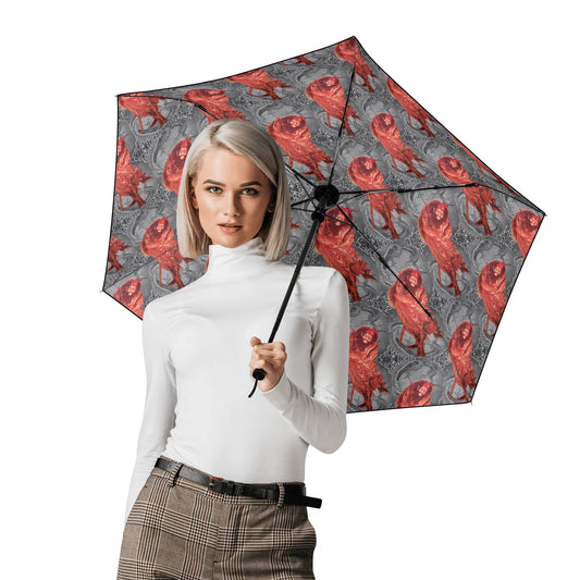 Hokusai Vermilion Shōki Art Umbrella – UV Protection & Rain Shield, Japanese Edo Masterpiece Parasol for Sun & Rain -  | Japanese Art Umbrella