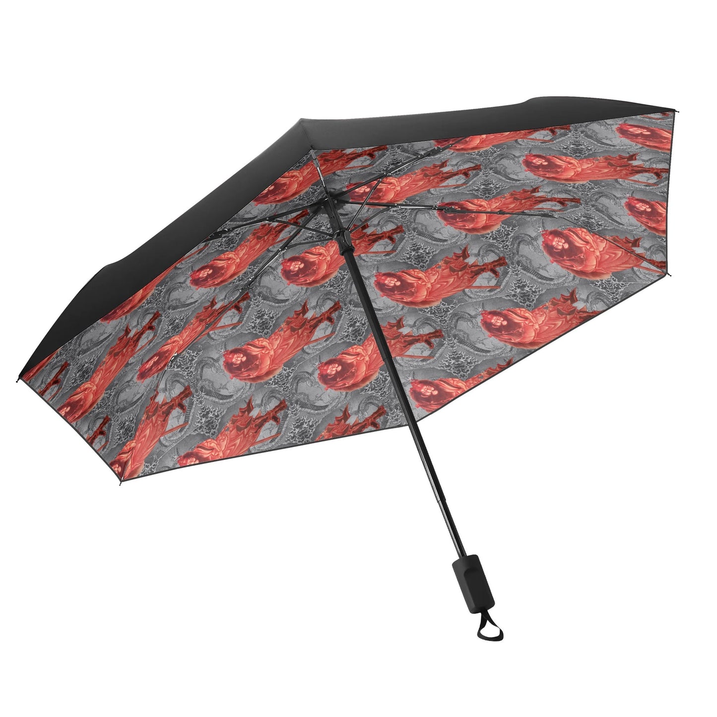 Hokusai Vermilion Shōki Art Umbrella – UV Protection & Rain Shield, Japanese Edo Masterpiece Parasol for Sun & Rain -  | Japanese Art Umbrella