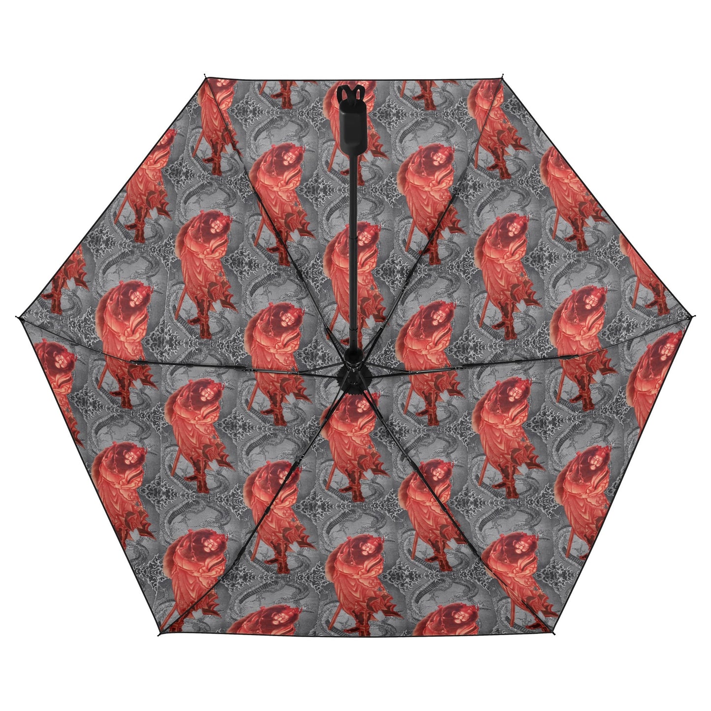 Hokusai Vermilion Shōki Art Umbrella – UV Protection & Rain Shield, Japanese Edo Masterpiece Parasol for Sun & Rain -  | Japanese Art Umbrella