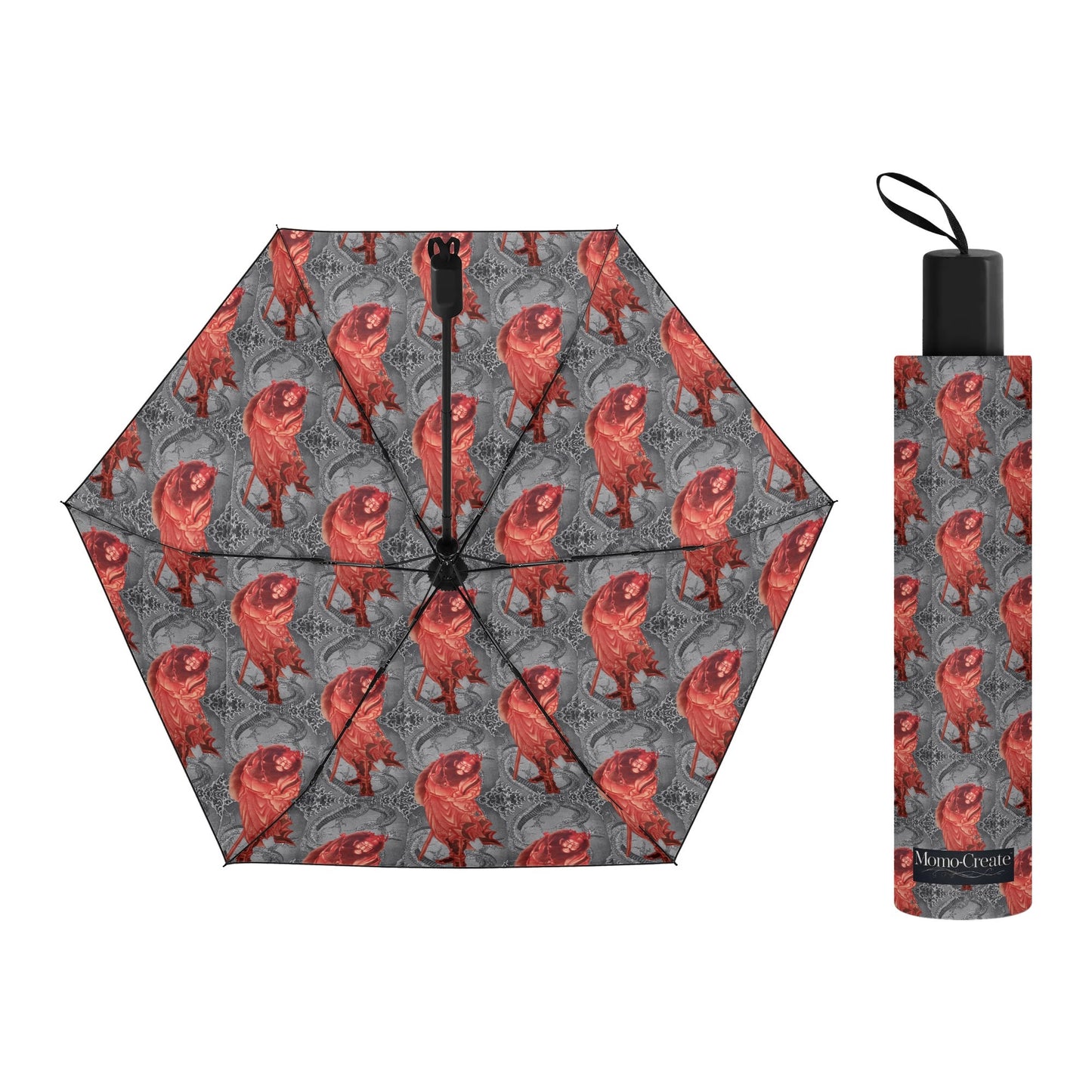 Hokusai Vermilion Shōki Art Umbrella – UV Protection & Rain Shield, Japanese Edo Masterpiece Parasol for Sun & Rain -  | Japanese Art Umbrella