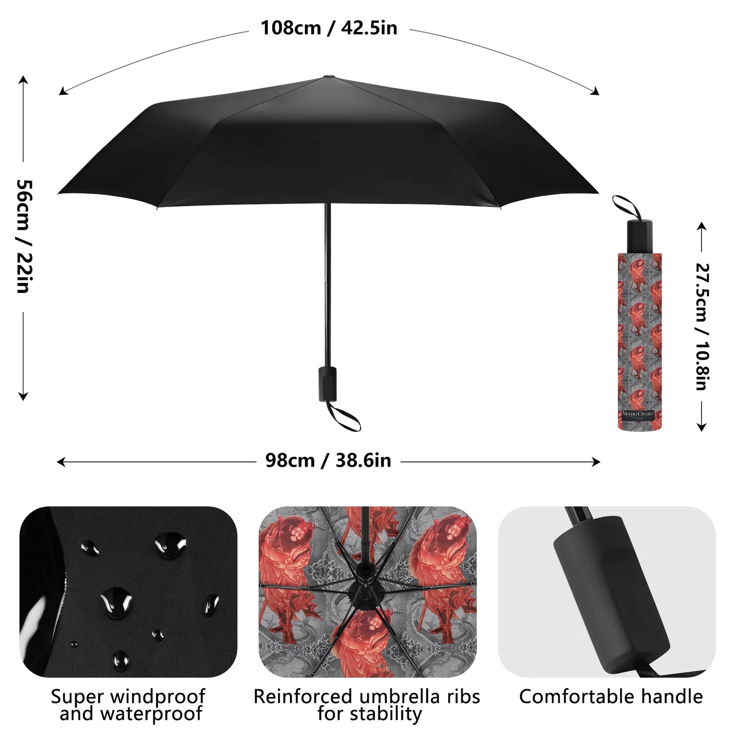 Hokusai Vermilion Shōki Art Umbrella – UV Protection & Rain Shield, Japanese Edo Masterpiece Parasol for Sun & Rain -  | Japanese Art Umbrella