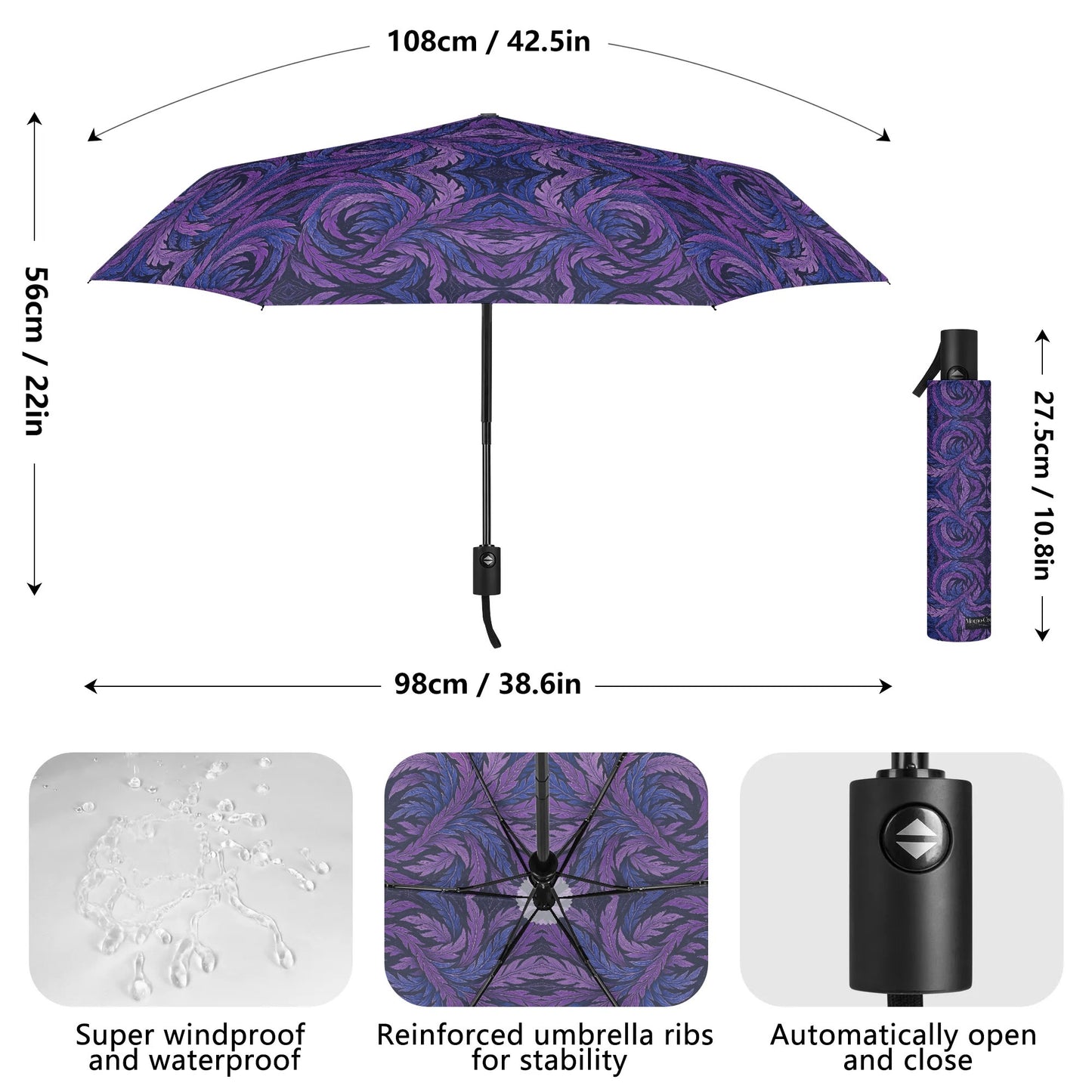 Hokusai-Inspired UV Protection & Waterproof Folding Umbrella – Unisex Sun and Rain Parasol,Japanese Art Lightweight Auto Open Close Umbrella -  | Japanese Art Umbrella