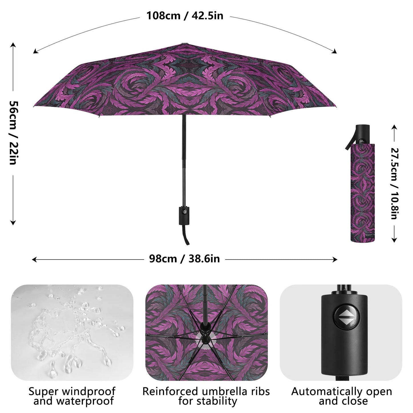 Hokusai-Inspired UV Protection & Waterproof Folding Umbrella – Unisex Sun and Rain Parasol,Japanese Art Lightweight Auto Open Close Umbrella -  | Japanese Art Umbrella