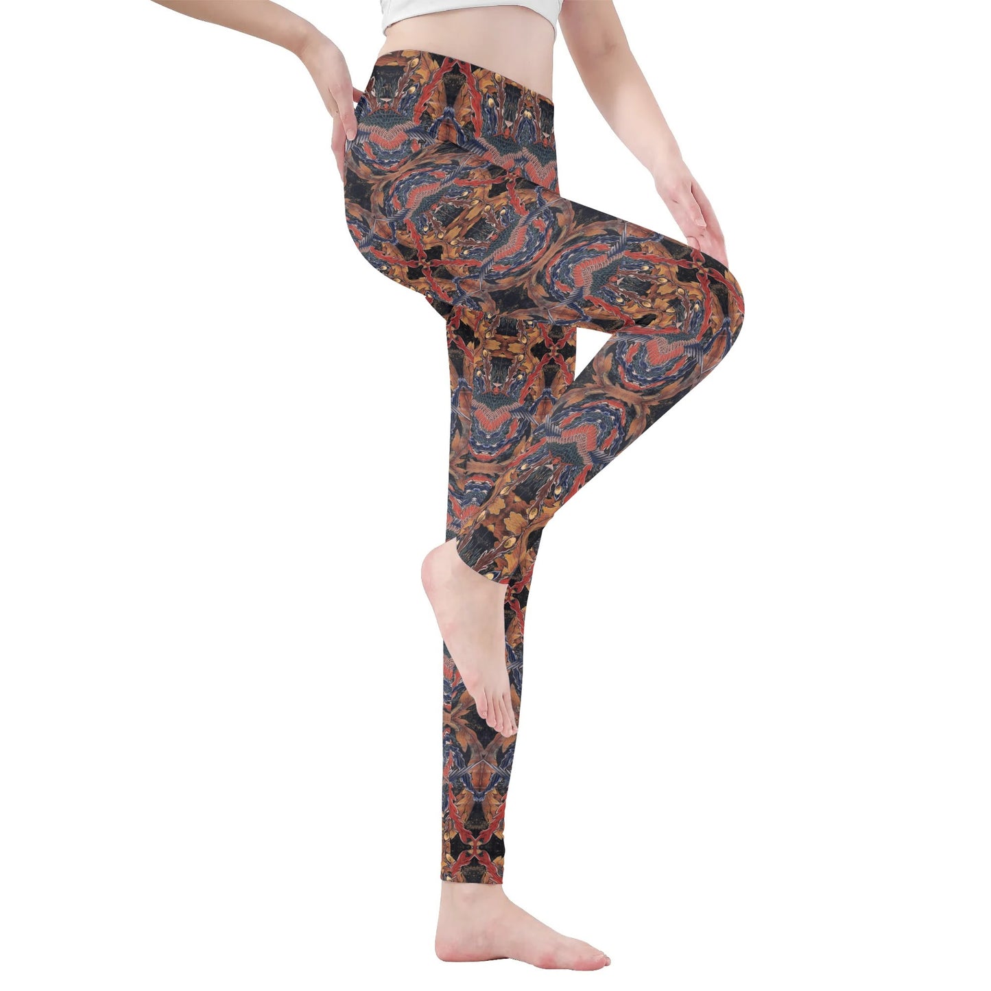 Womens Soft Yoga Leggings – Hokusai Phoenix Japanese Art - Artistic Bohemian Pattern for Fitness & Everyday Style | Japanese Art Leggings