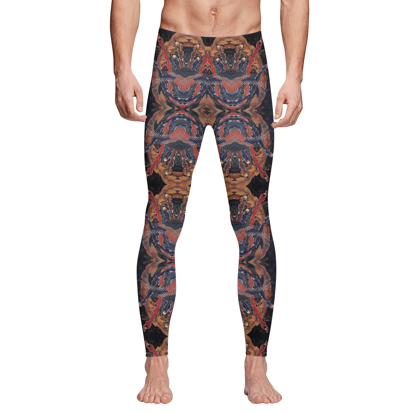 Mens Sports Leggings – Hokusai Phoenix Japanese Art - Artistic Running Tights & Fitness Wear | Japanese Art Leggings