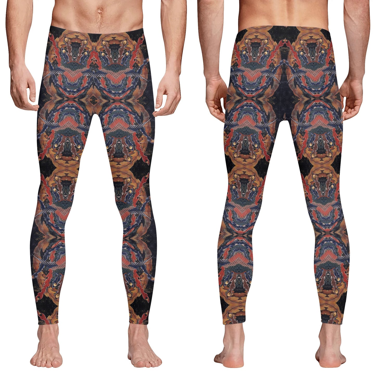 Mens Sports Leggings – Hokusai Phoenix Japanese Art - Artistic Running Tights & Fitness Wear | Japanese Art Leggings
