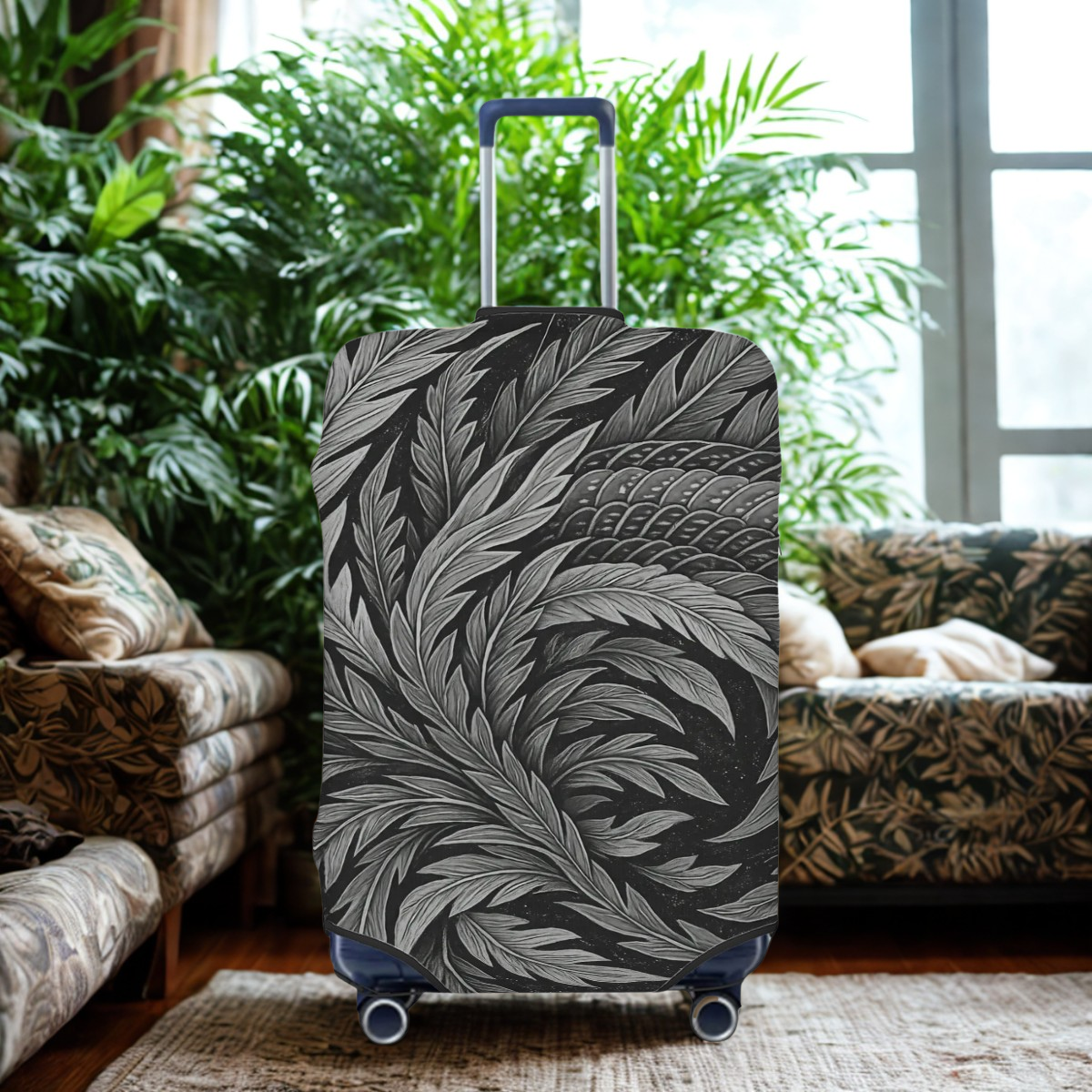 Lightweight Luggage Cover - Hokusai Phoenix Feather Forest ink