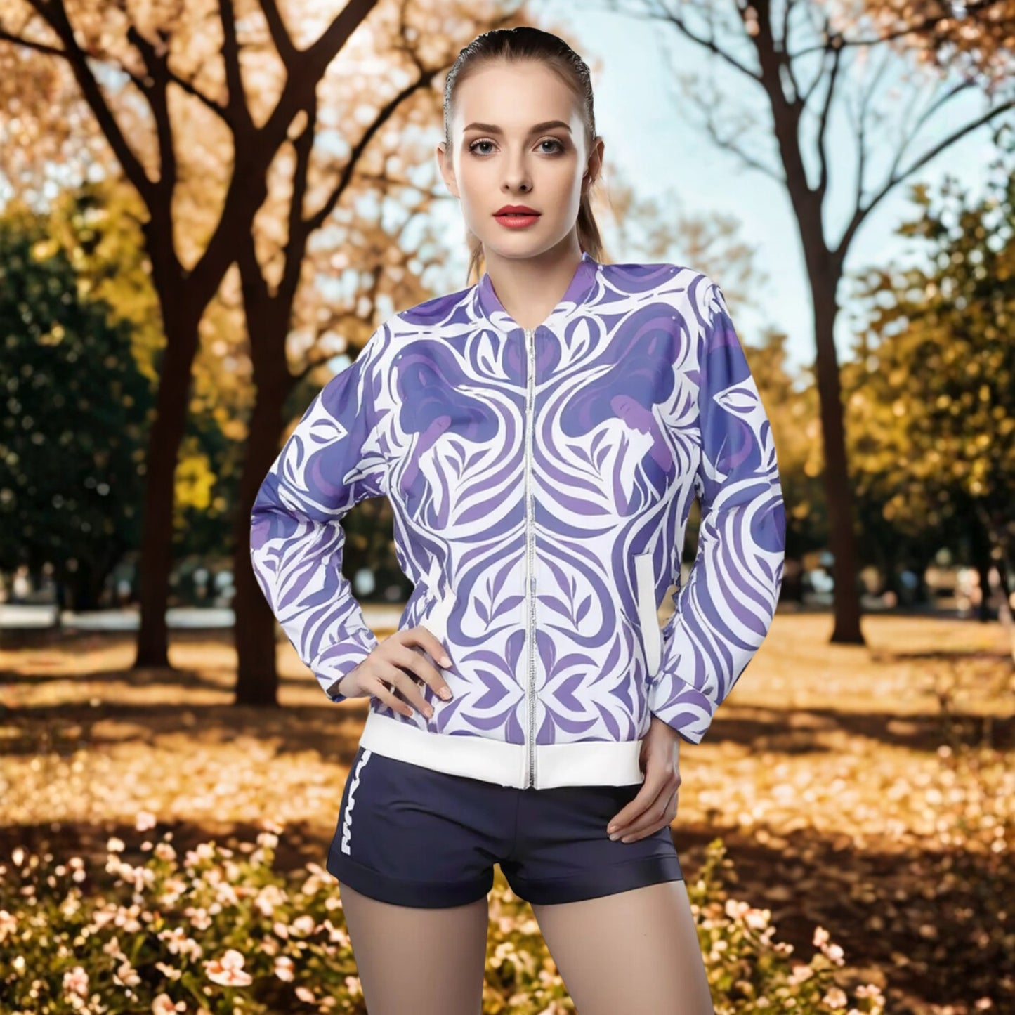 Yumeji “Woman of Hirado” Unisex Bomber Jacket - Dreaming in Violet | Japanese Art Jacket