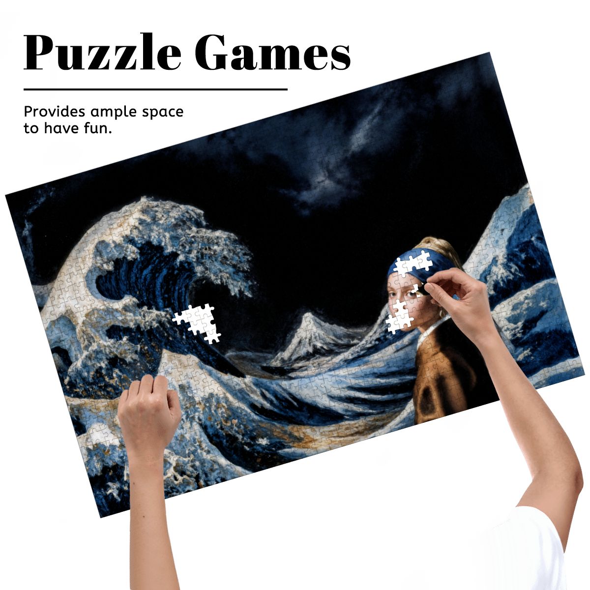 Wooden Jigsaw Puzzles 1000 pcs - Hokusai × Vermeer – The Stillness Within the Wave Puzzle -  | Japanese Art Jigsaw Puzzle