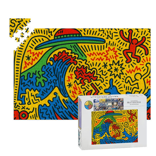 Wooden Jigsaw Puzzles 1000 pcs - Hokusai × Haring – The Pop Wave from Outer Space -  | Japanese Art Jigsaw Puzzle