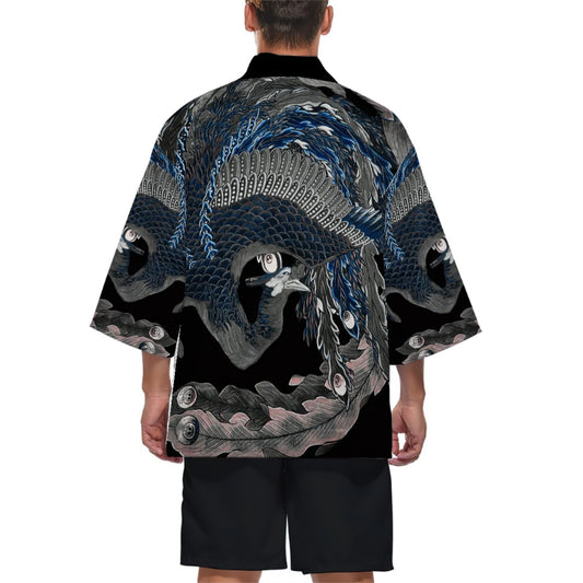 Men's Kimono Cardigan - KatsushikaHokusai,Phoenix Painting by Hokusai -  | Japanese Art Jacket
