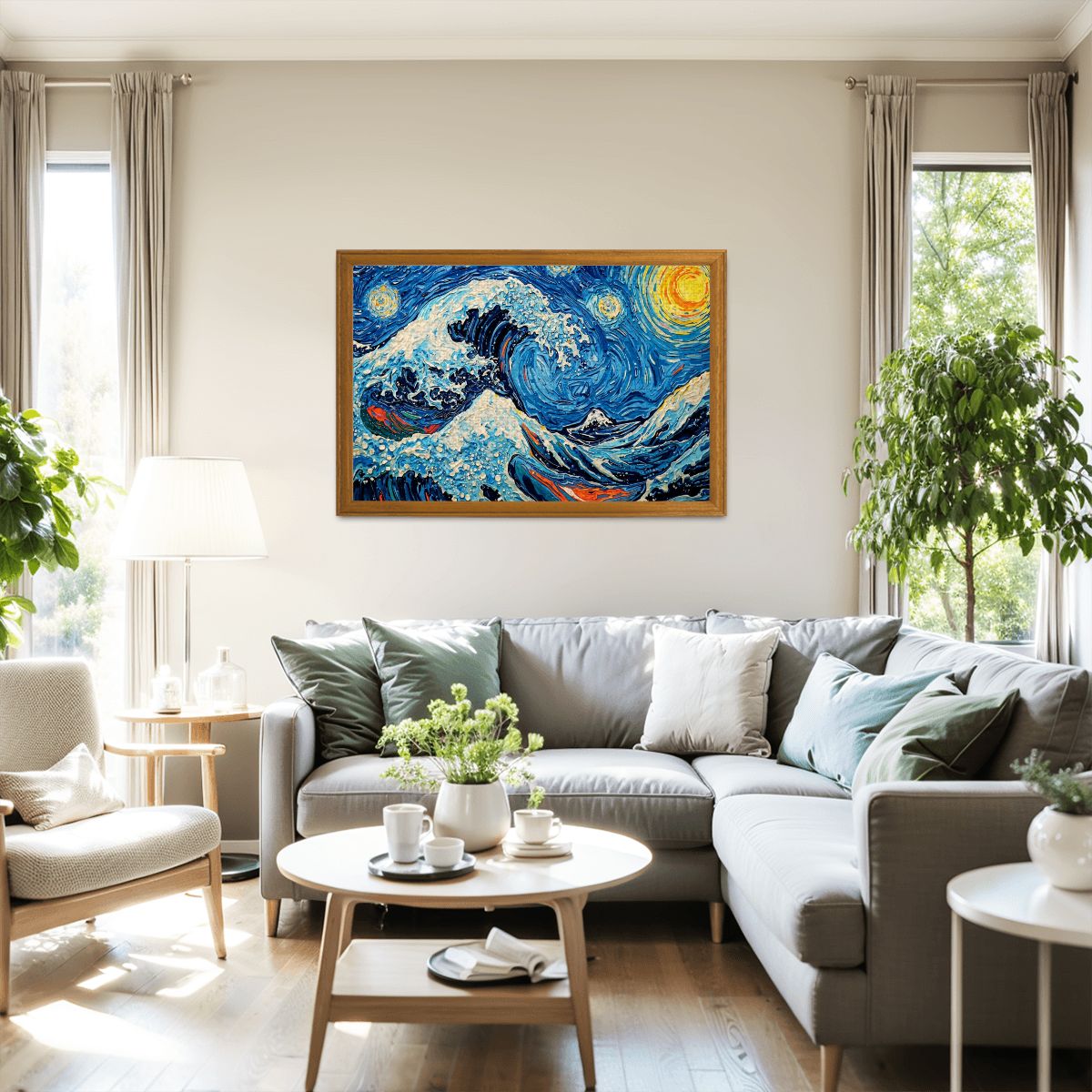 Wooden Jigsaw Puzzles 1000 pcs-Hokusai × Gogh - When the Great Wave Meets the Sunflower -  | Japanese Art Jigsaw Puzzle