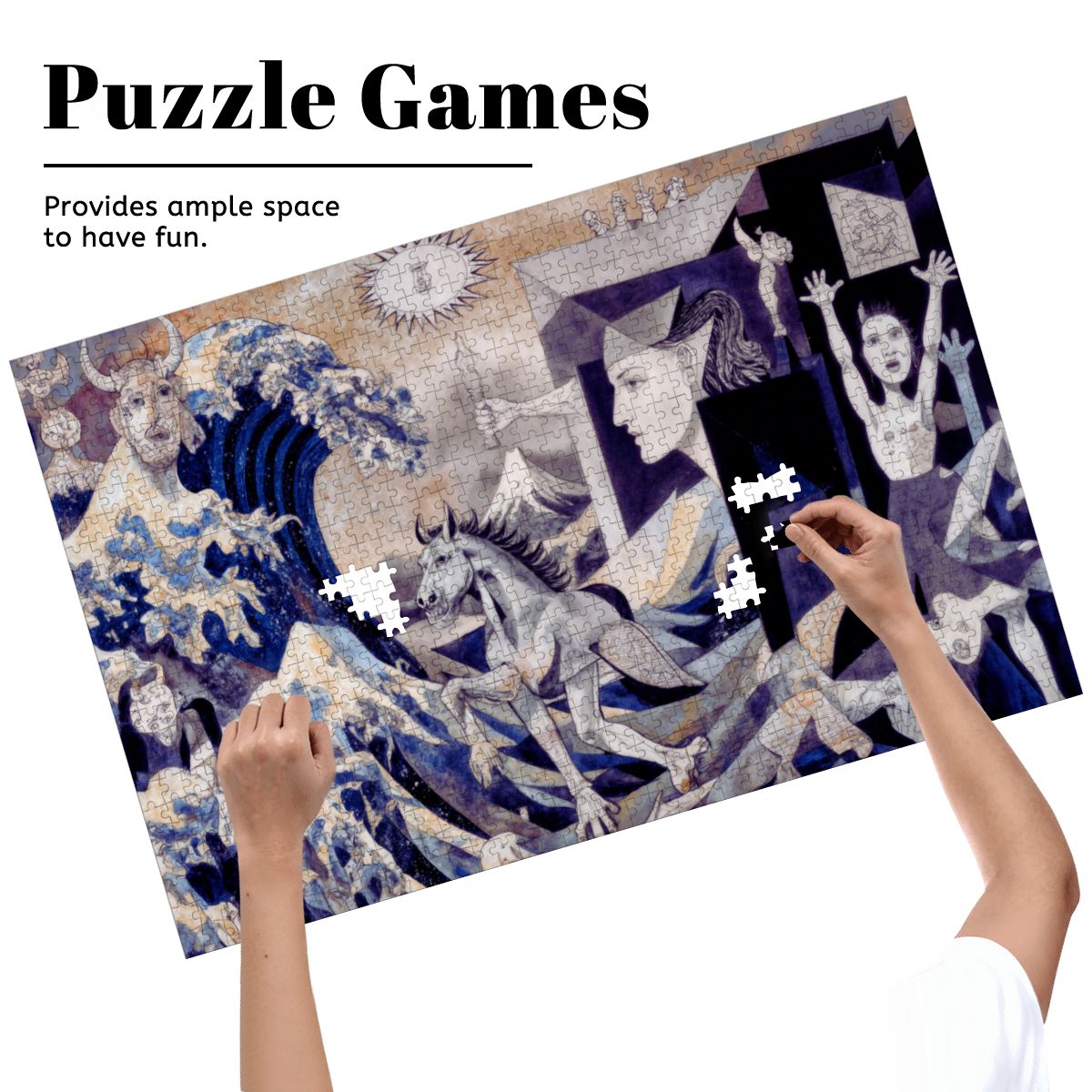 Wooden Jigsaw Puzzles 1000 pcs - Hokusai × Guernica – The Wave Against War -  | Japanese Art Jigsaw Puzzle
