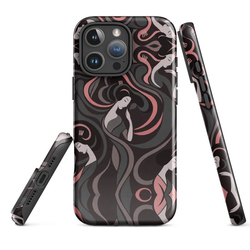 Tough Case for iPhone® - Yumeji Modern Art Case-Black & Rose Pink Hirado Woman Design | Japanese Art Phone Case