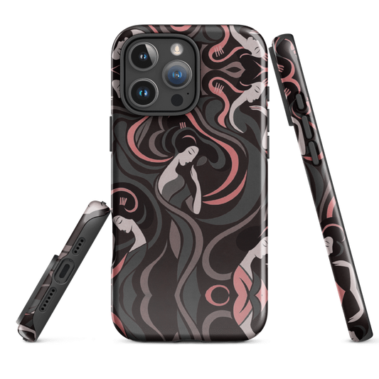 Tough Case for iPhone® - Yumeji Modern Art Case-Black & Rose Pink Hirado Woman Design | Japanese Art Phone Case