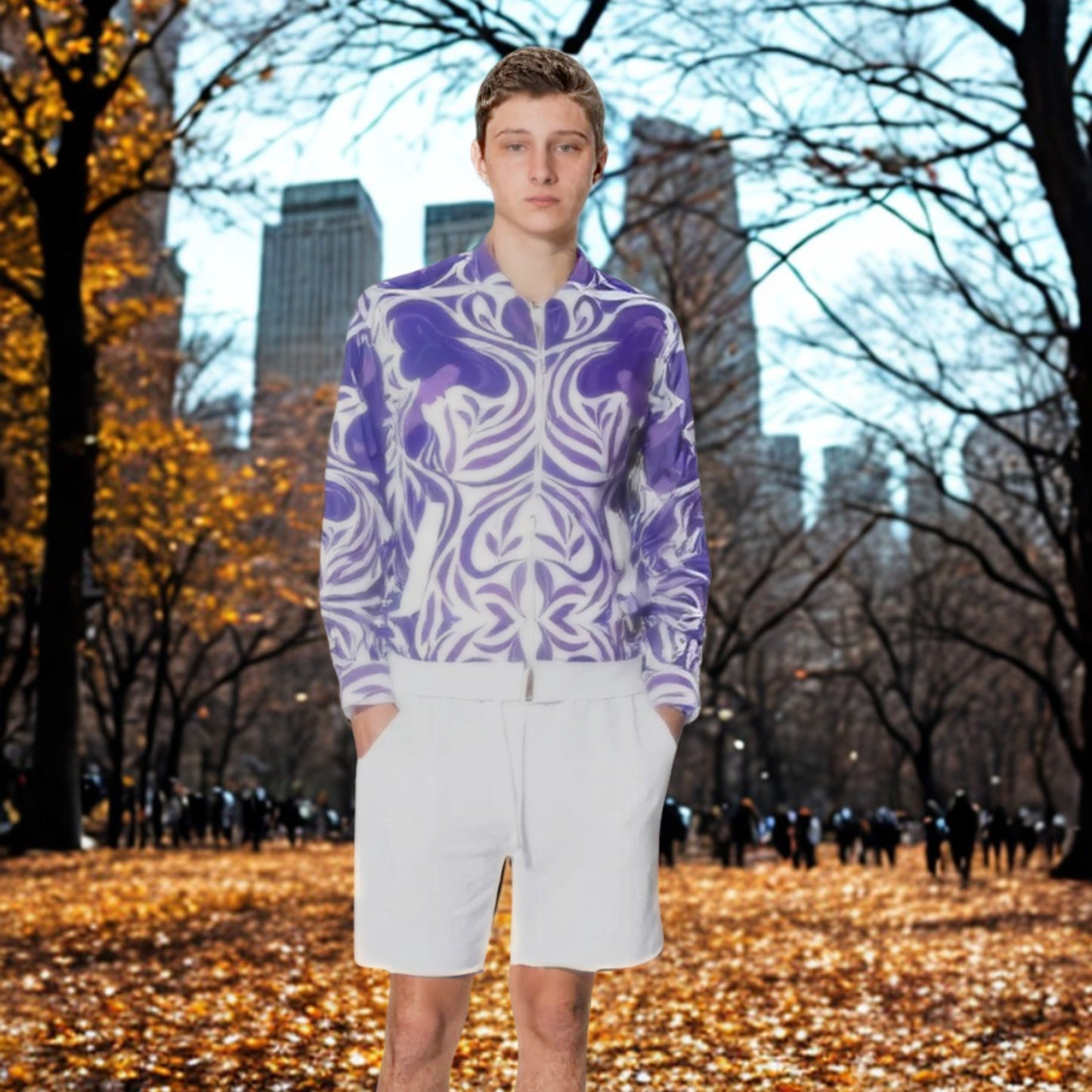 Yumeji “Woman of Hirado” Unisex Bomber Jacket - Dreaming in Violet | Japanese Art Jacket