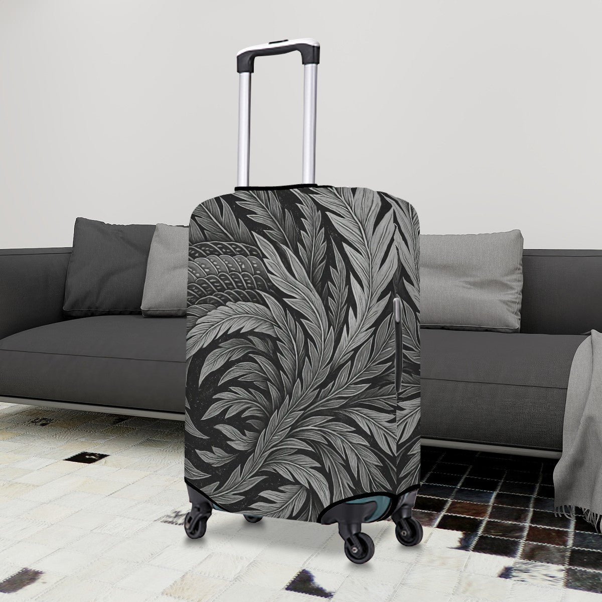 Lightweight Luggage Cover - Hokusai Phoenix Feather Forest ink