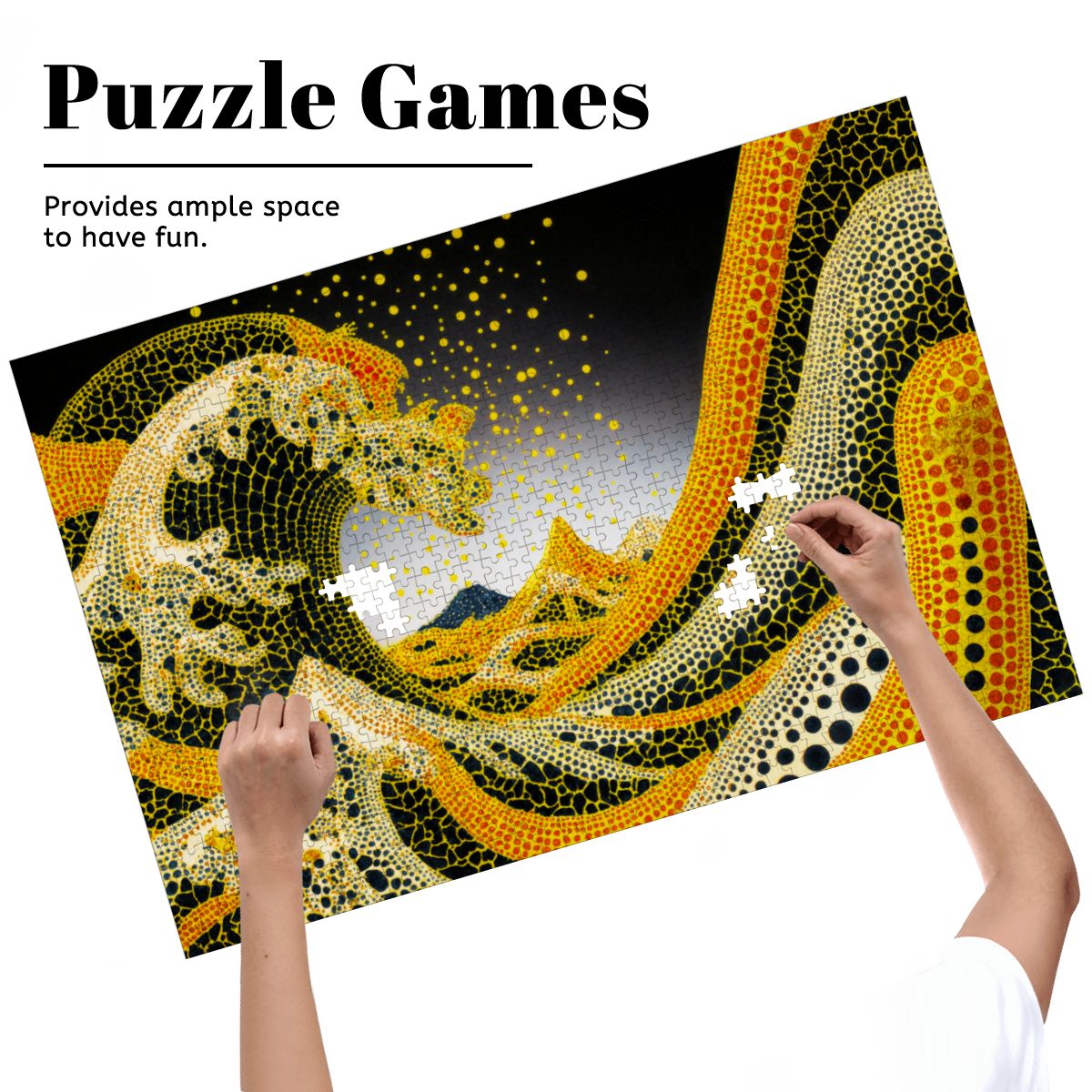 Wooden Jigsaw Puzzles 1000 pcs - Hokusai × Kusama – The Great Pumpkin Wave Artwork -  | Japanese Art Jigsaw Puzzle