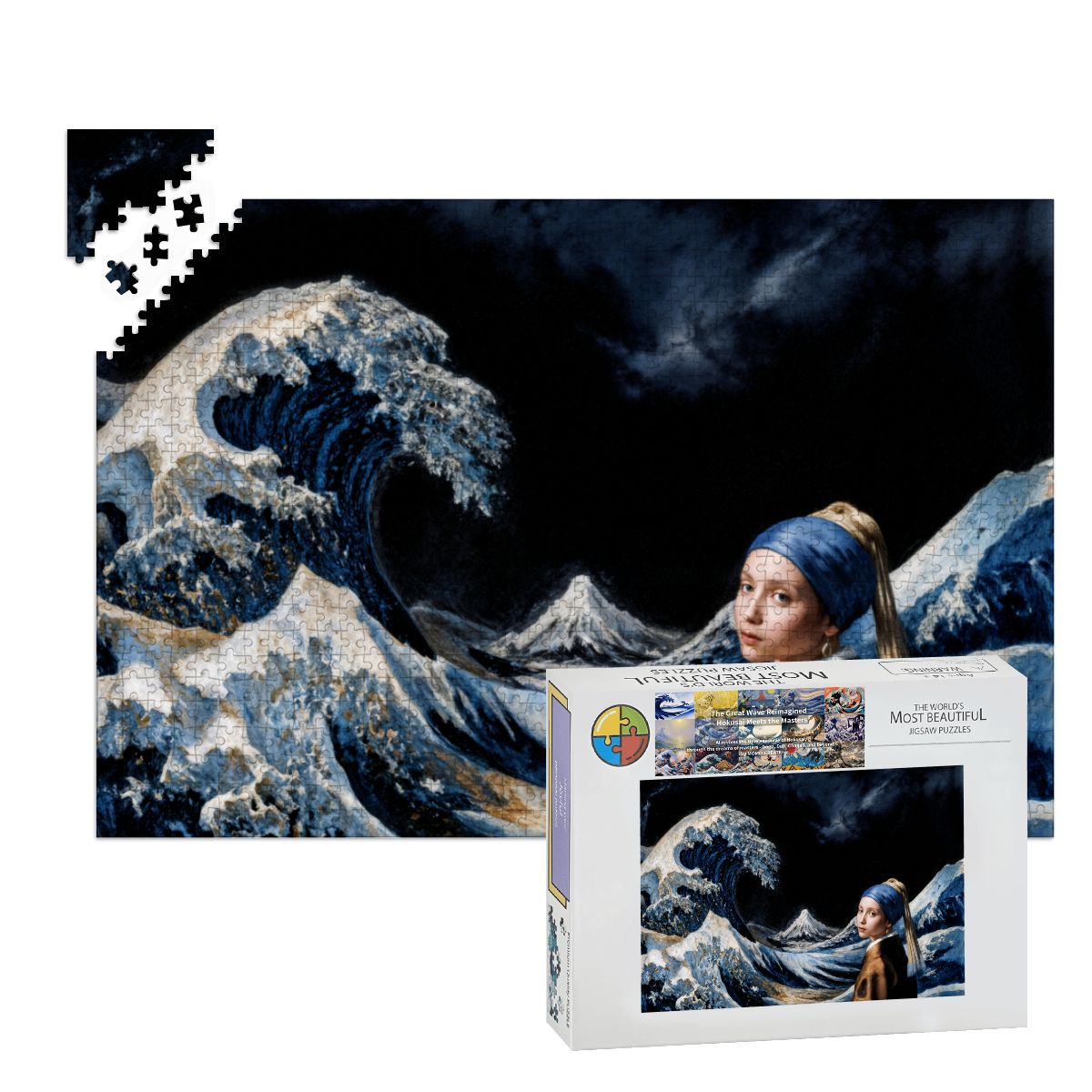 Wooden Jigsaw Puzzles 1000 pcs - Hokusai × Vermeer – The Stillness Within the Wave Puzzle -  | Japanese Art Jigsaw Puzzle