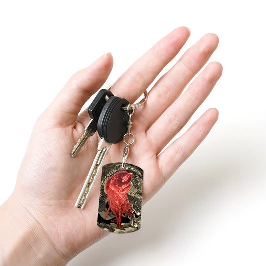 Rectangular Metal Keychain - Hokusai × Phoenix Warrior Keychain – Crimson Guardian of the Waves -  | Japanese Art Keychain