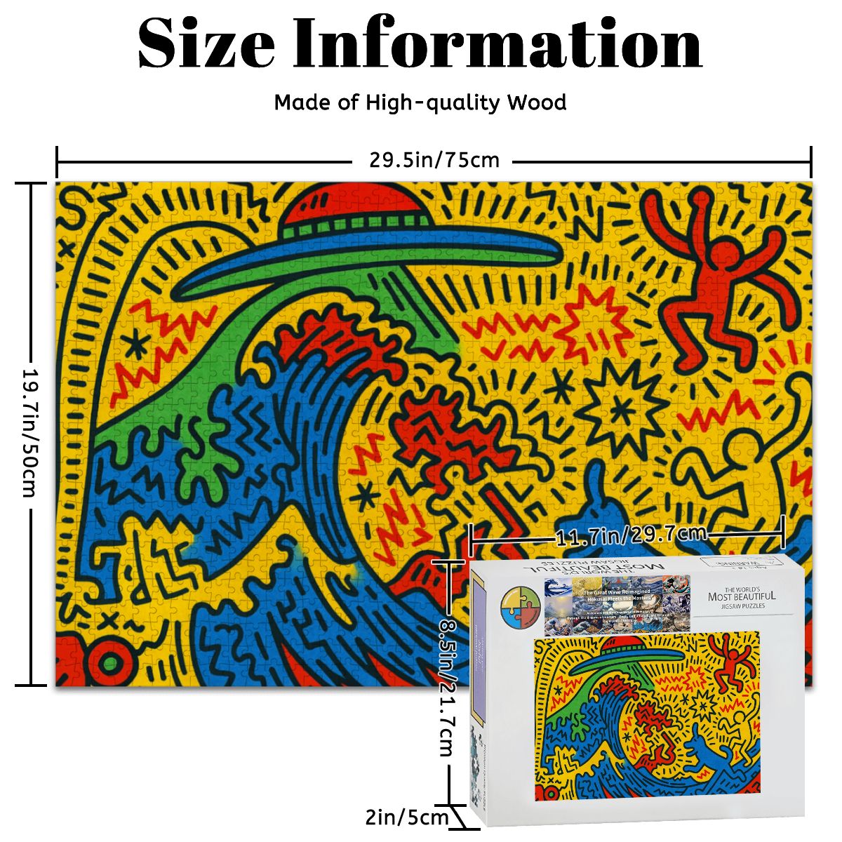 Wooden Jigsaw Puzzles 1000 pcs - Hokusai × Haring – The Pop Wave from Outer Space -  | Japanese Art Jigsaw Puzzle