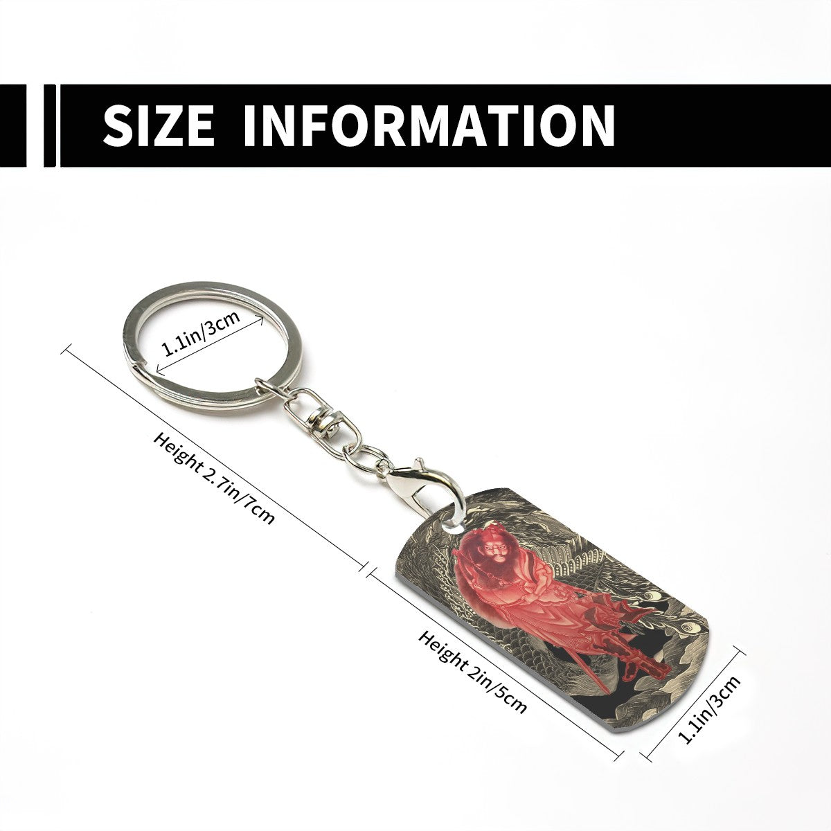 Rectangular Metal Keychain - Hokusai × Phoenix Warrior Keychain – Crimson Guardian of the Waves -  | Japanese Art Keychain