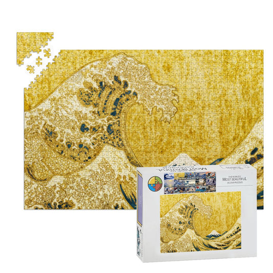 Wooden Jigsaw Puzzles 1000 pcs- Hokusai × Klimt – The Golden Wave of Eternity -  | Japanese Art Jigsaw Puzzle