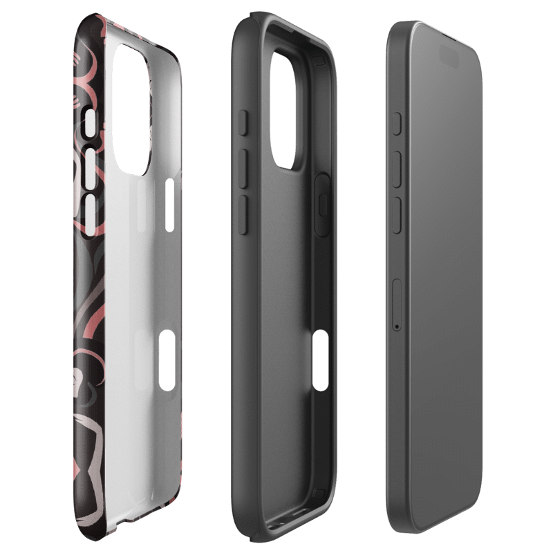 Tough Case for iPhone® - Yumeji Modern Art Case-Black & Rose Pink Hirado Woman Design | Japanese Art Phone Case