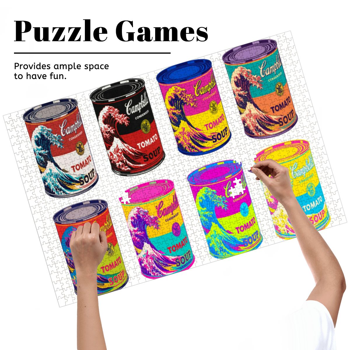 Wooden Jigsaw Puzzles 1000 pcs -Hokusai × Warhol – Eight Cans of Infinity -  | Japanese Art Jigsaw Puzzle