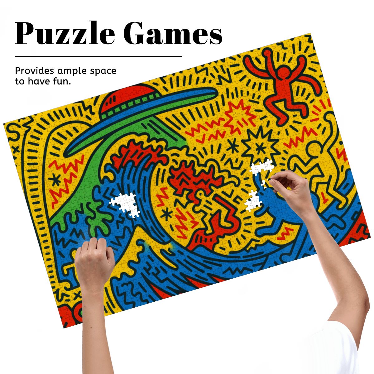 Wooden Jigsaw Puzzles 1000 pcs - Hokusai × Haring – The Pop Wave from Outer Space -  | Japanese Art Jigsaw Puzzle