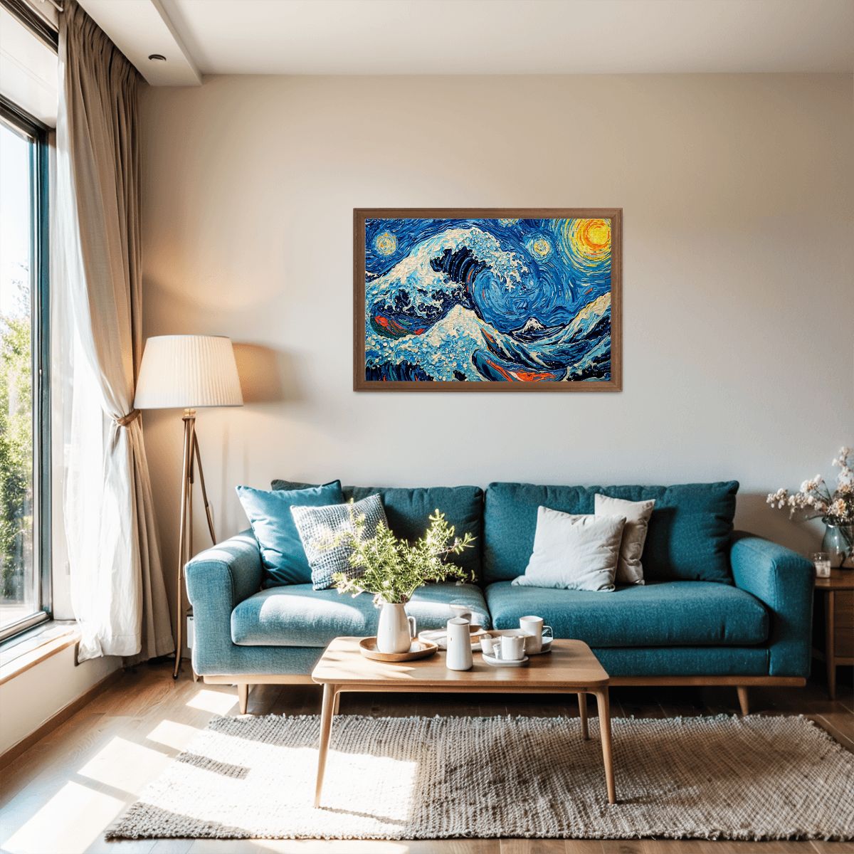 Wooden Jigsaw Puzzles 1000 pcs-Hokusai × Gogh - When the Great Wave Meets the Sunflower -  | Japanese Art Jigsaw Puzzle