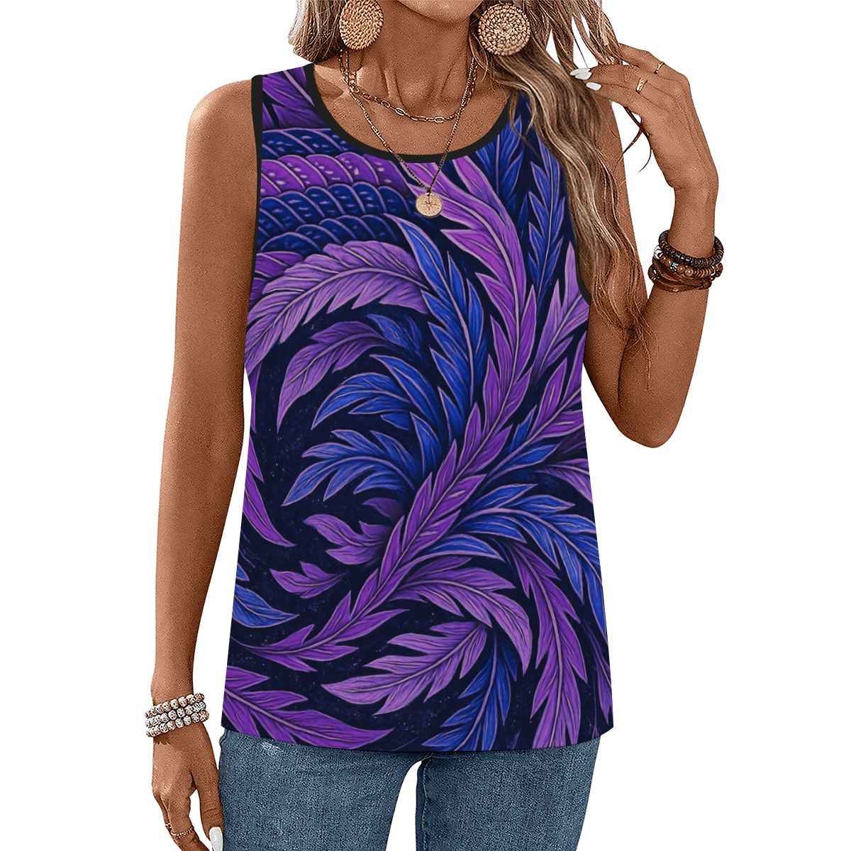 Sleeveless Workout Tops for Women – Hokusai Phoenix Feather Design | Japanese Art Activewear