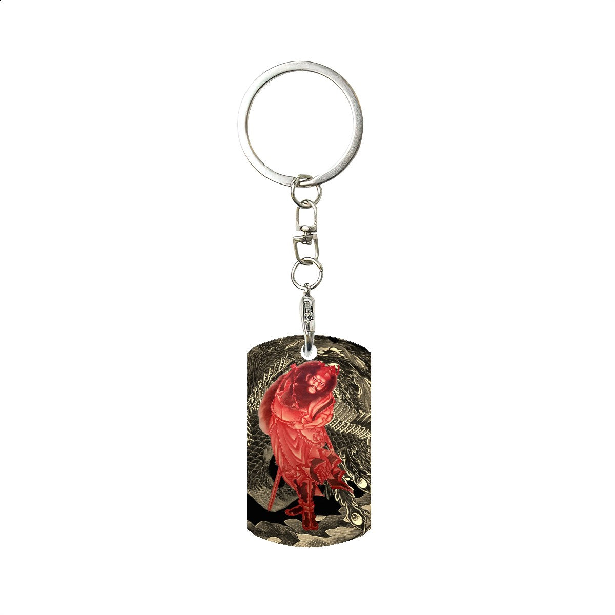 Rectangular Metal Keychain - Hokusai × Phoenix Warrior Keychain – Crimson Guardian of the Waves -  | Japanese Art Keychain
