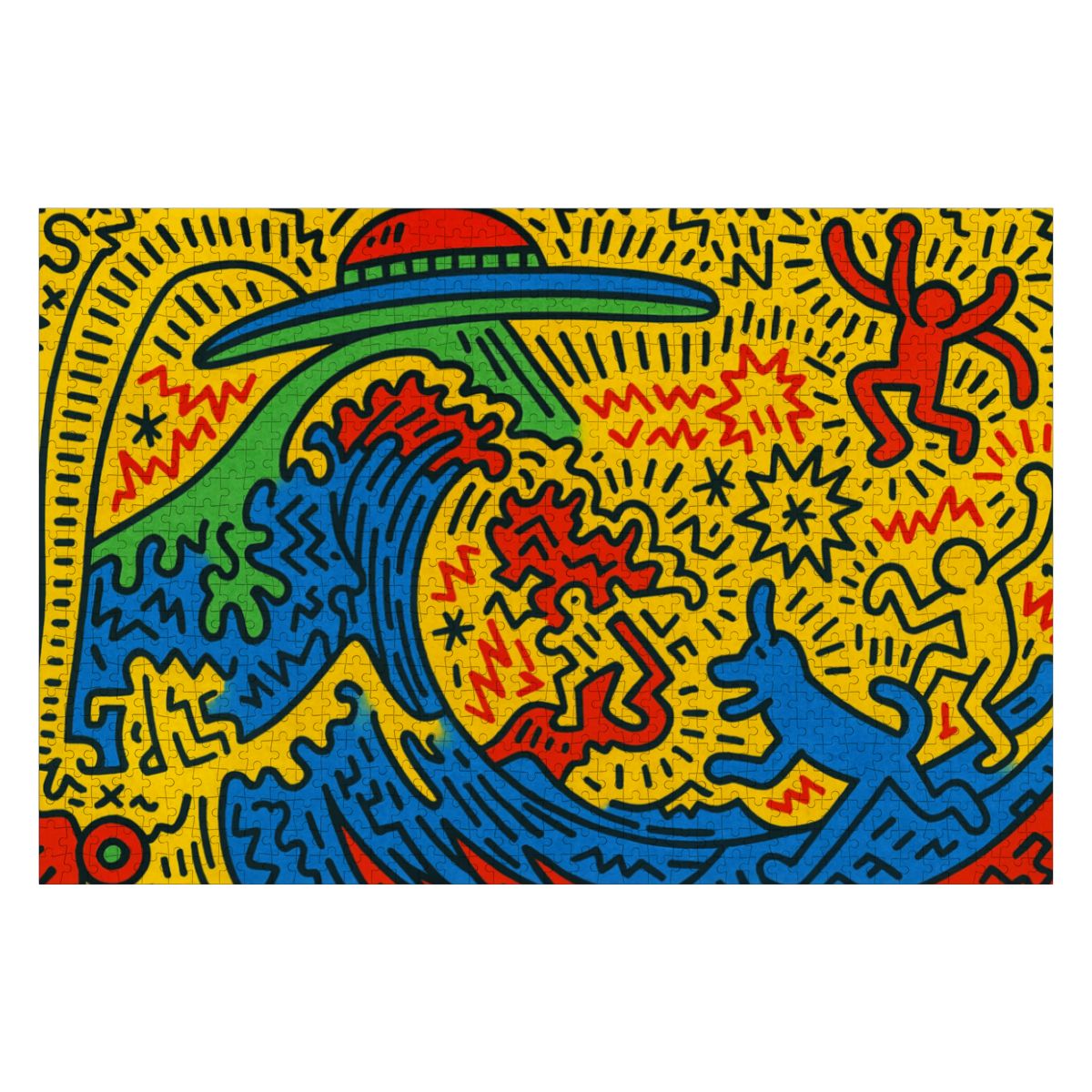 Wooden Jigsaw Puzzles 1000 pcs - Hokusai × Haring – The Pop Wave from Outer Space -  | Japanese Art Jigsaw Puzzle