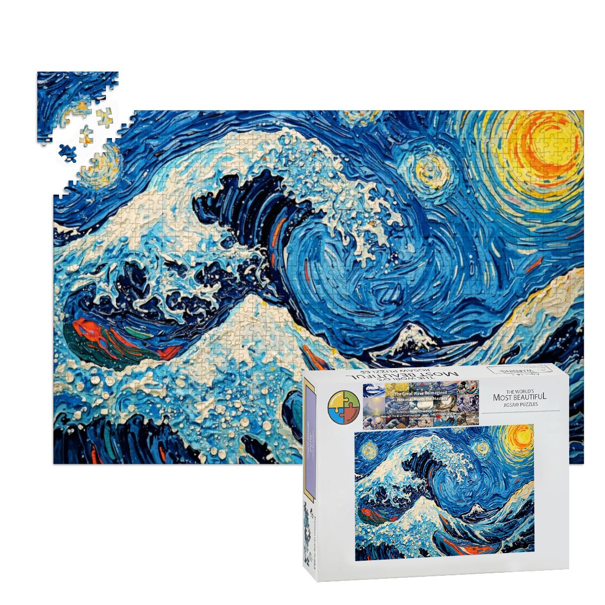 Wooden Jigsaw Puzzles 1000 pcs-Hokusai × Gogh - When the Great Wave Meets the Sunflower -  | Japanese Art Jigsaw Puzzle