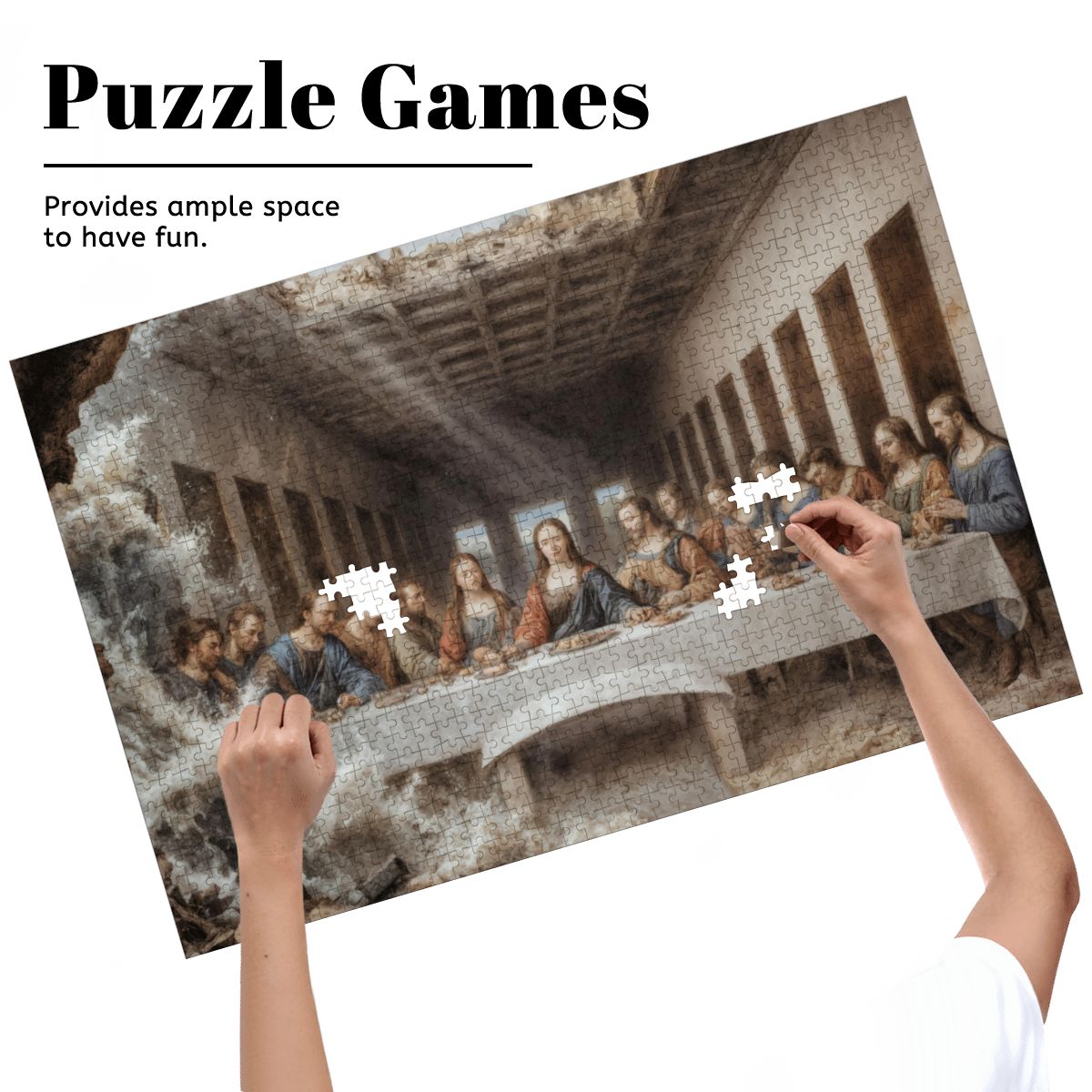 Wooden Jigsaw Puzzles 1000 pcs - Hokusai × Da Vinci – The Last Wave with Mona Lisa Print -  | Japanese Art Jigsaw Puzzle