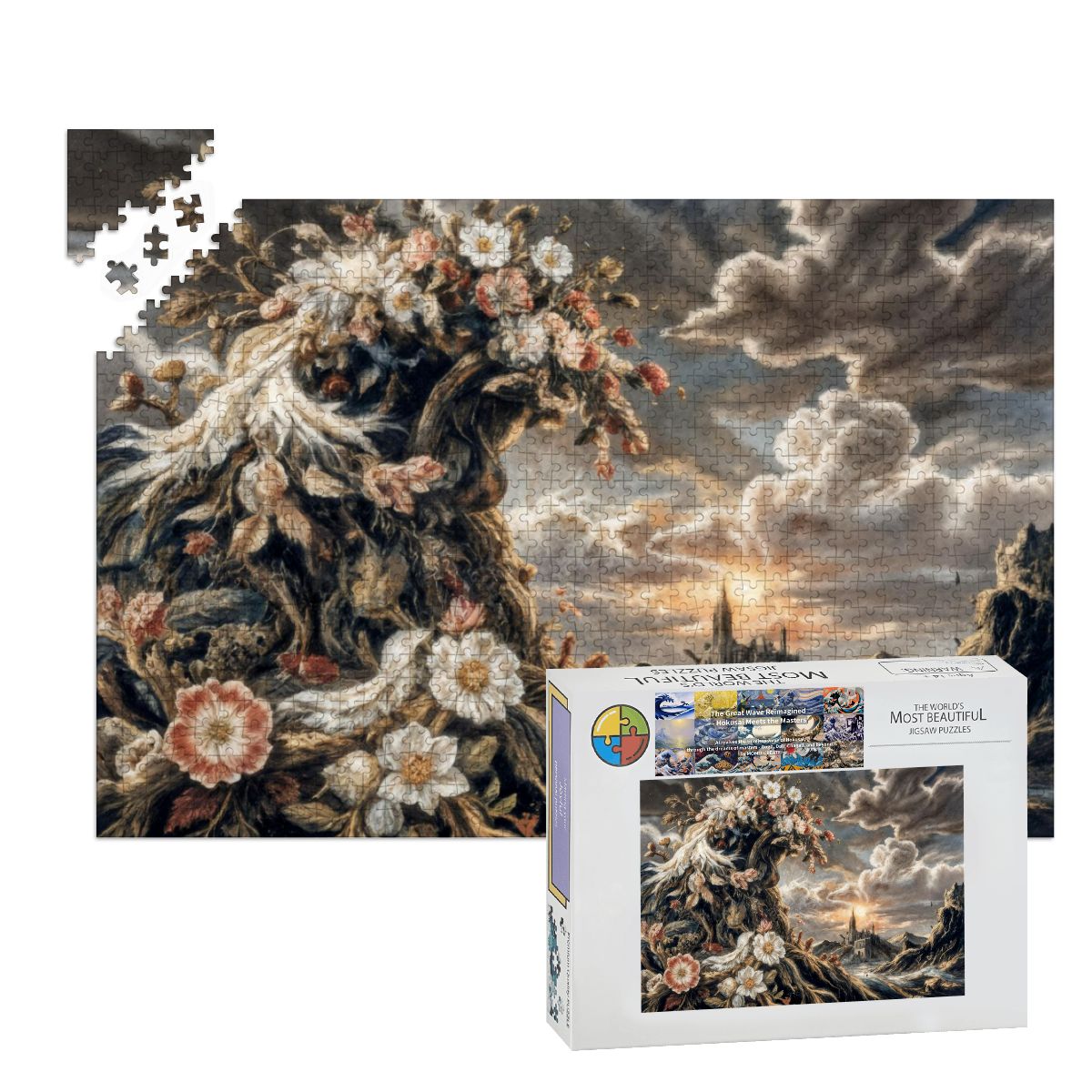 Wooden Jigsaw Puzzles 1000 pcs- Hokusai × Arcimboldo – The Floral Wave of Civilization -  | Japanese Art Jigsaw Puzzle