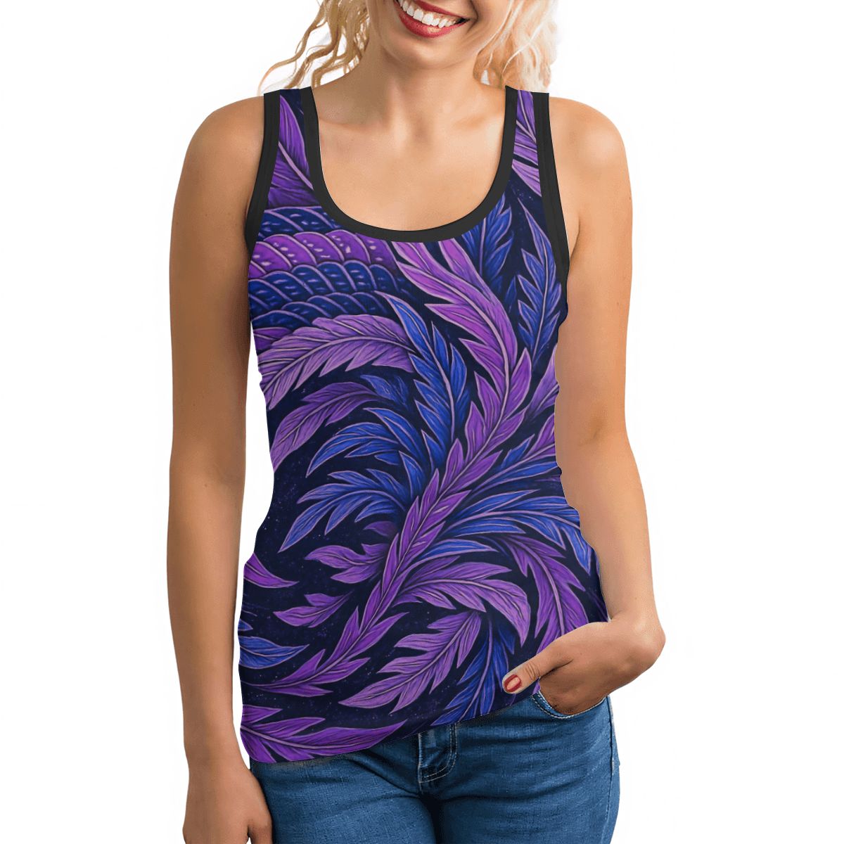 Sleeveless Workout Tops for Women – Hokusai Phoenix Feather Design | Japanese Art Activewear